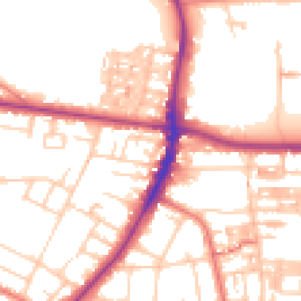 Daytime road noise heatmap for M14 6DS