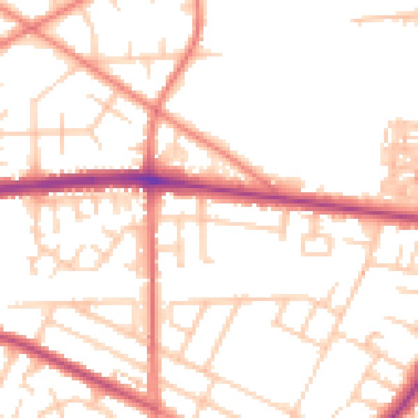 Daytime road noise heatmap for M14 6EE