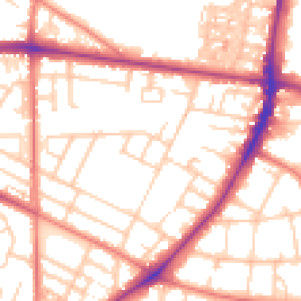Daytime road noise heatmap for M14 6FJ