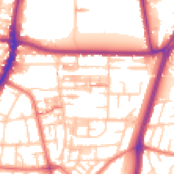 Daytime road noise heatmap for M14 6QJ