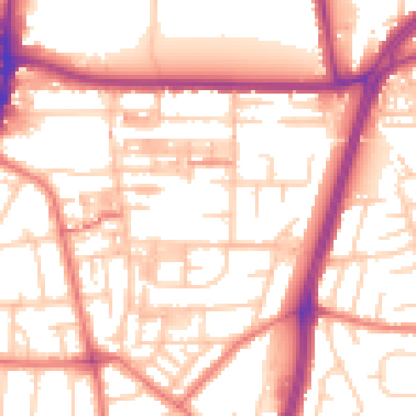 Daytime road noise heatmap for M14 6QQ