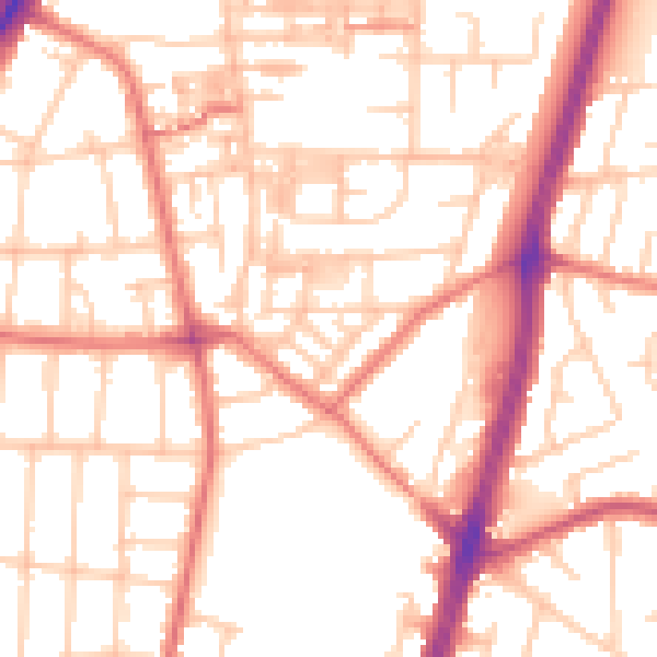Daytime road noise heatmap for M14 6SY