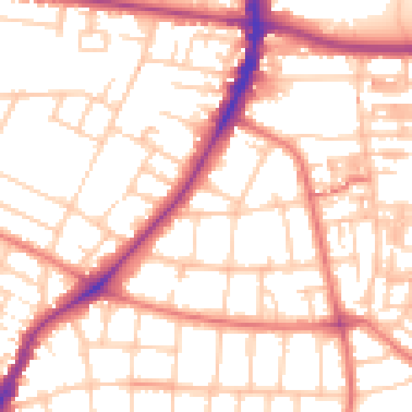 Daytime road noise heatmap for M14 6UJ