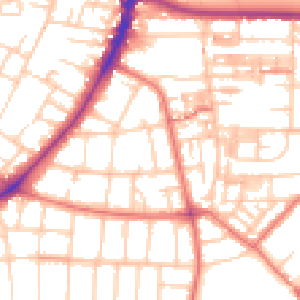 Daytime road noise heatmap for M14 6UY