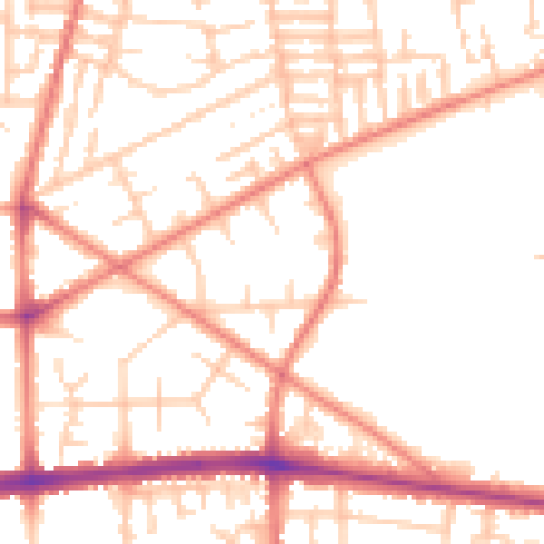 Daytime road noise heatmap for M14 7AS