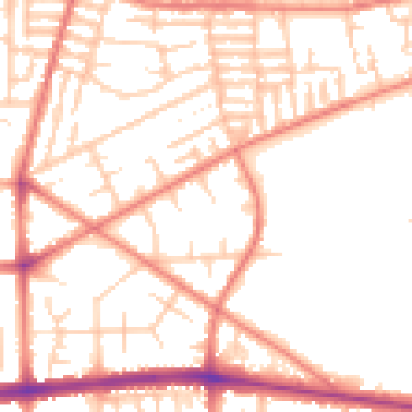 Daytime road noise heatmap for M14 7BG