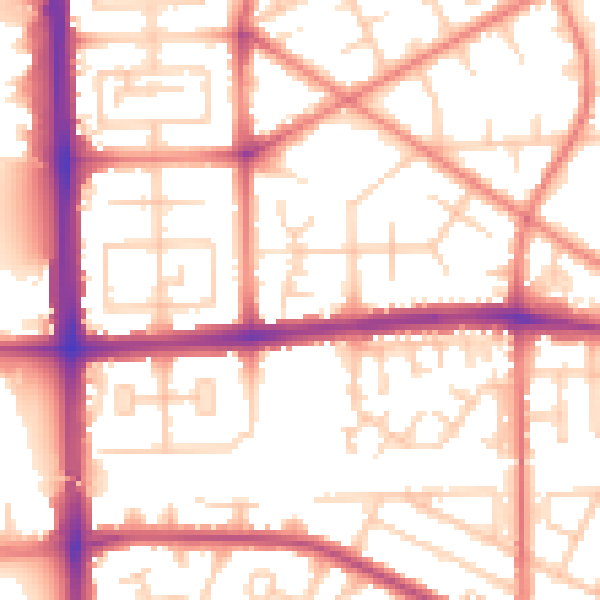 Daytime road noise heatmap for M14 7DB