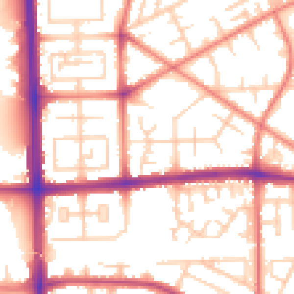 Daytime road noise heatmap for M14 7DZ