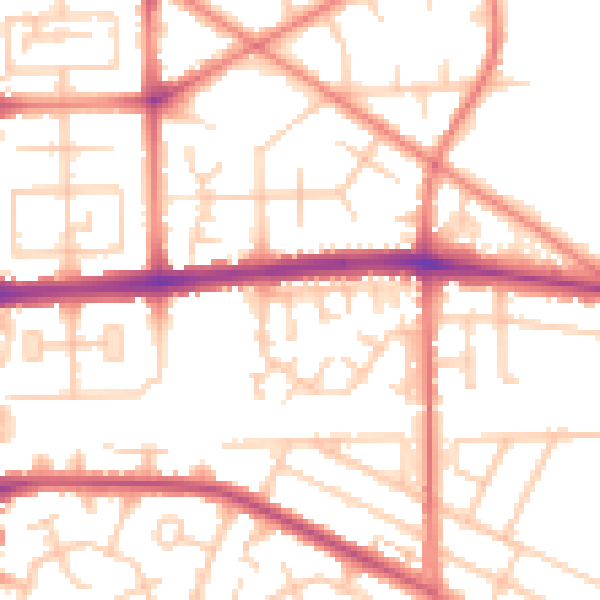 Daytime road noise heatmap for M14 7EU