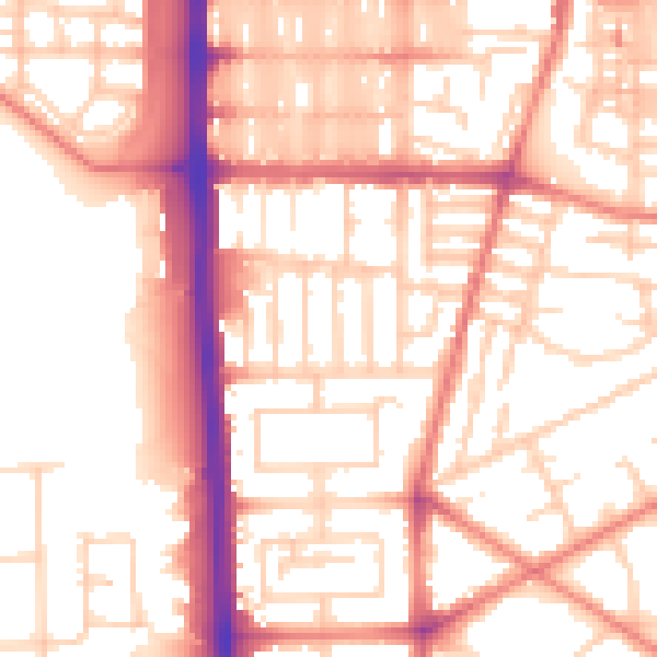 Daytime road noise heatmap for M14 7JP