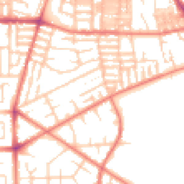 Daytime road noise heatmap for M14 7QA