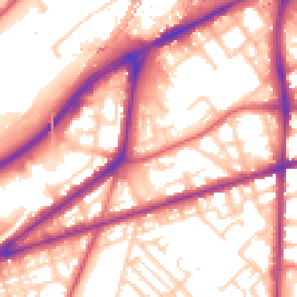 Daytime road noise heatmap for M15 4FJ
