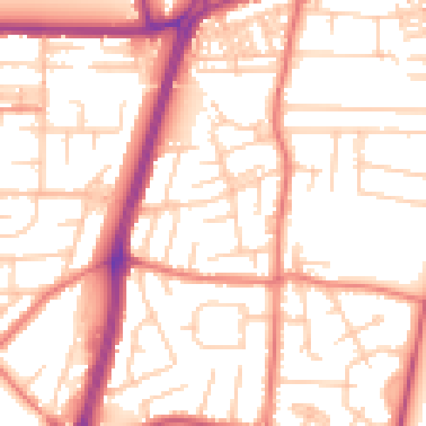 Daytime road noise heatmap for M19 2JQ