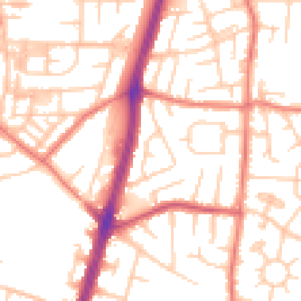 Daytime road noise heatmap for M19 2LY
