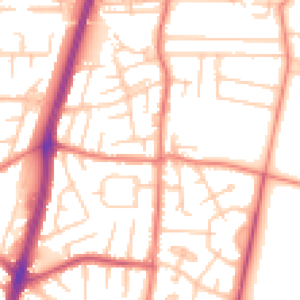 Daytime road noise heatmap for M19 2NJ