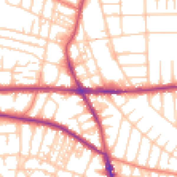 Daytime road noise heatmap for M21 0AG