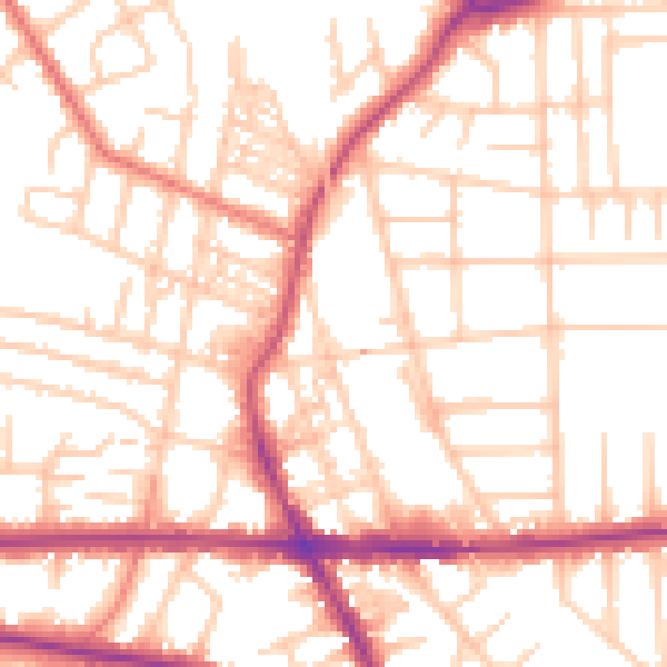 Daytime road noise heatmap for M21 0BA