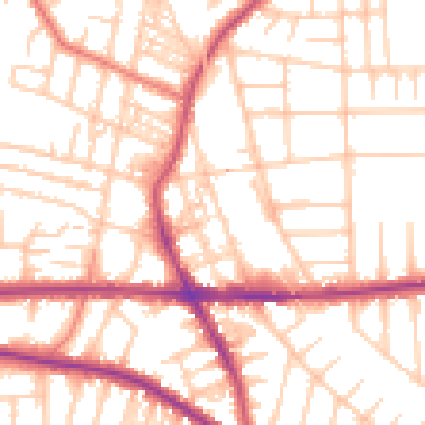 Daytime road noise heatmap for M21 0BH