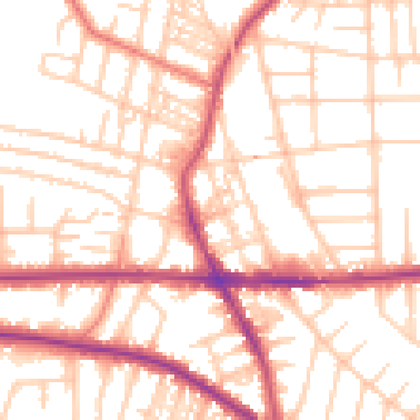 Daytime road noise heatmap for M21 0BL