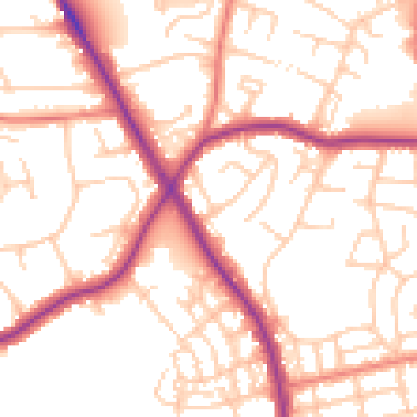 Daytime road noise heatmap for M25 0BD