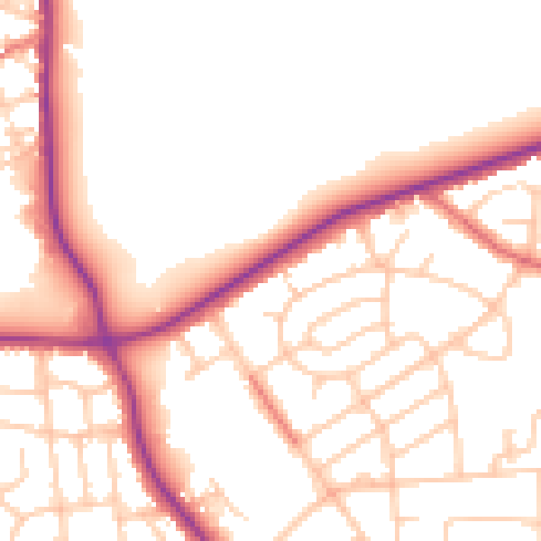 Daytime road noise heatmap for M25 0BN