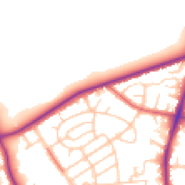 Daytime road noise heatmap for M25 0BP