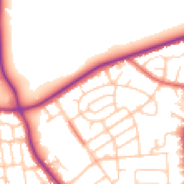 Daytime road noise heatmap for M25 0BS