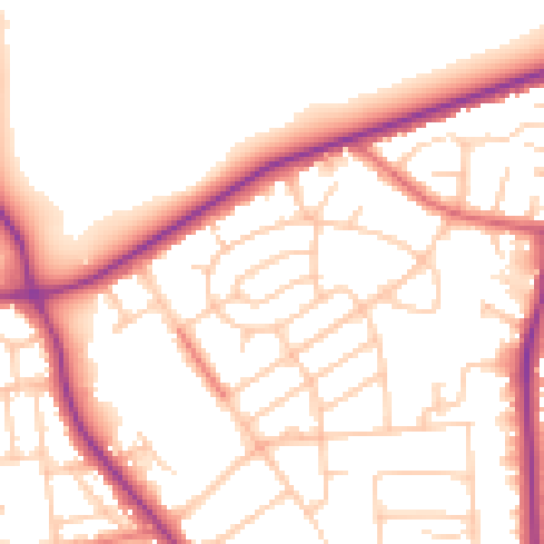 Daytime road noise heatmap for M25 0BU