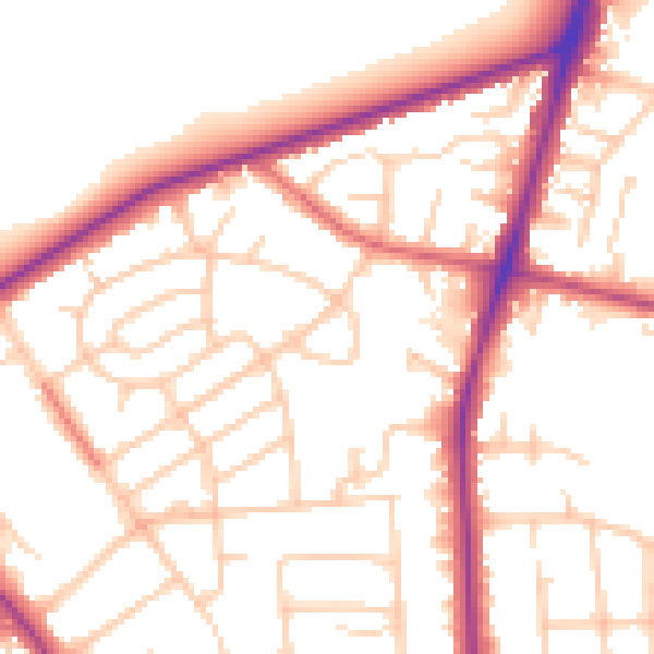 Daytime road noise heatmap for M25 0DE