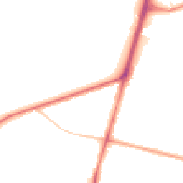 Night-time road noise heatmap for M25 0DN