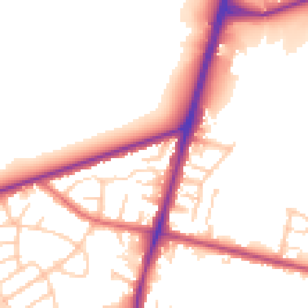 Daytime road noise heatmap for M25 0DW