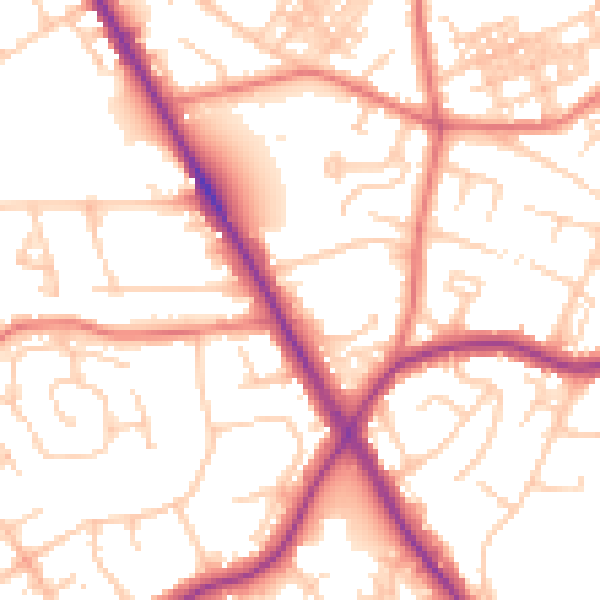 Daytime road noise heatmap for M25 0PZ