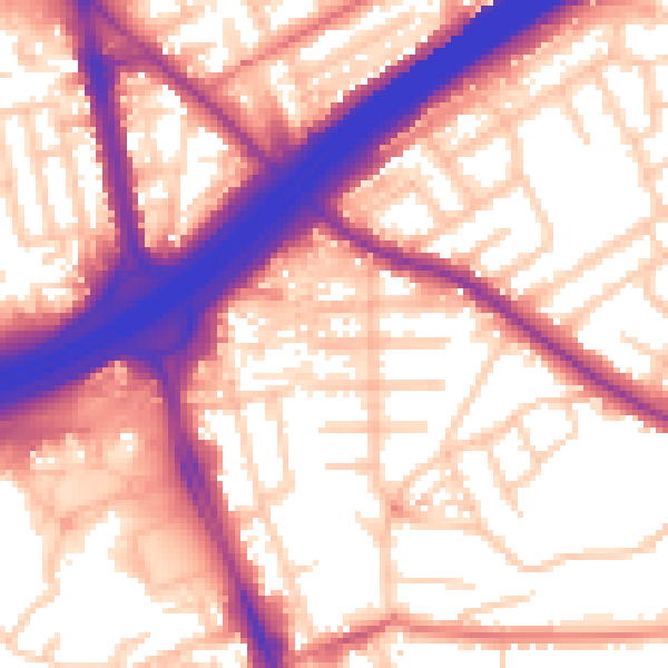 Daytime road noise heatmap for M25 3DY