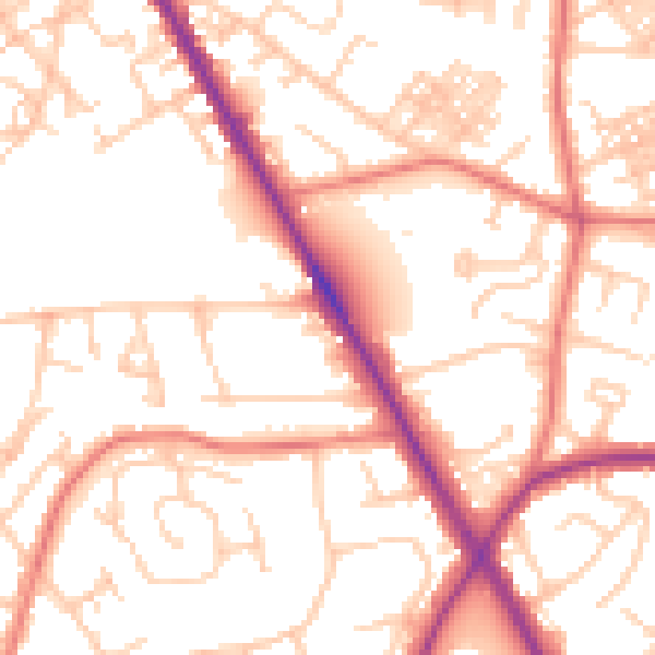 Daytime road noise heatmap for M25 9LU