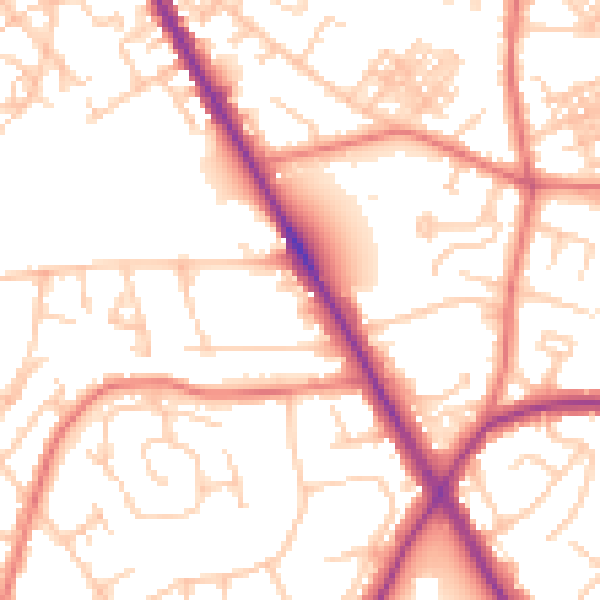Daytime road noise heatmap for M25 9PD
