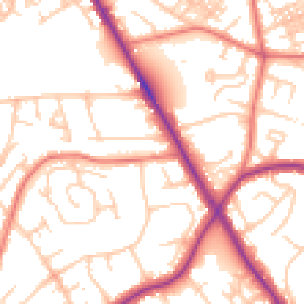 Daytime road noise heatmap for M25 9PW