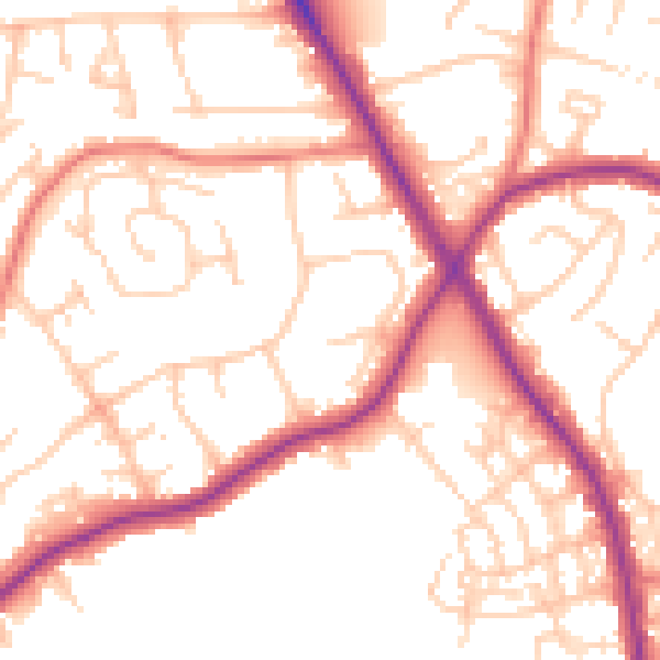 Daytime road noise heatmap for M25 9WU