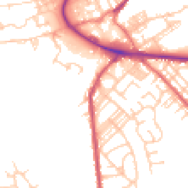 Daytime road noise heatmap for M26 1AQ