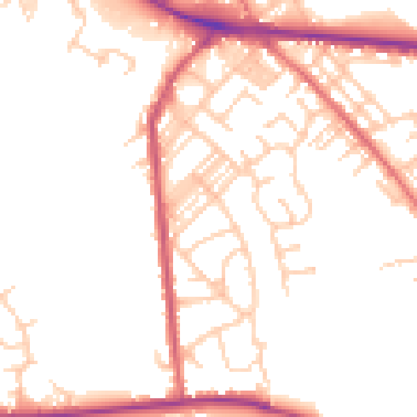 Daytime road noise heatmap for M26 1BJ