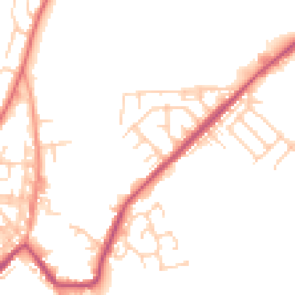 Daytime road noise heatmap for M26 2QG