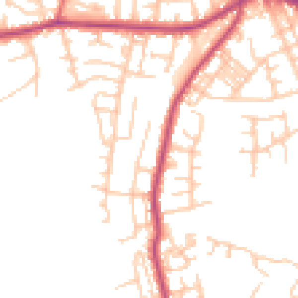 Daytime road noise heatmap for M27 0BZ