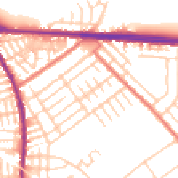 Daytime road noise heatmap for M34 2LY
