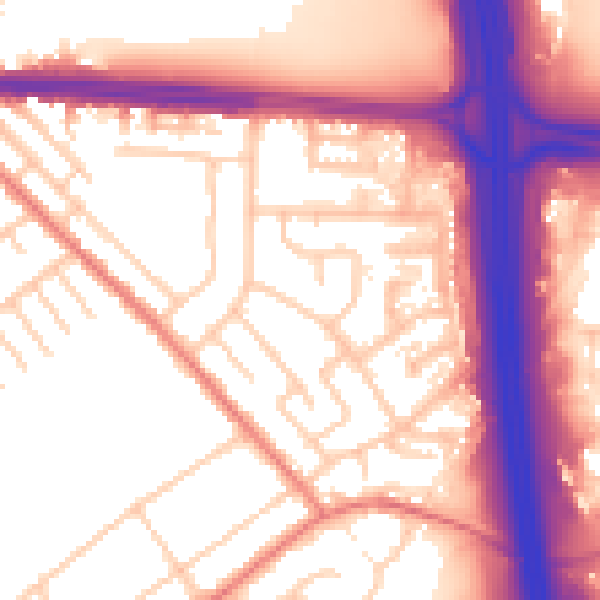 Daytime road noise heatmap for M34 2QJ