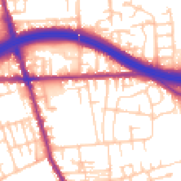 Daytime road noise heatmap for M34 3AZ