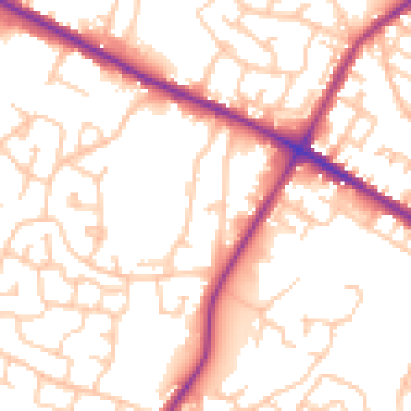 Daytime road noise heatmap for M38 0BN
