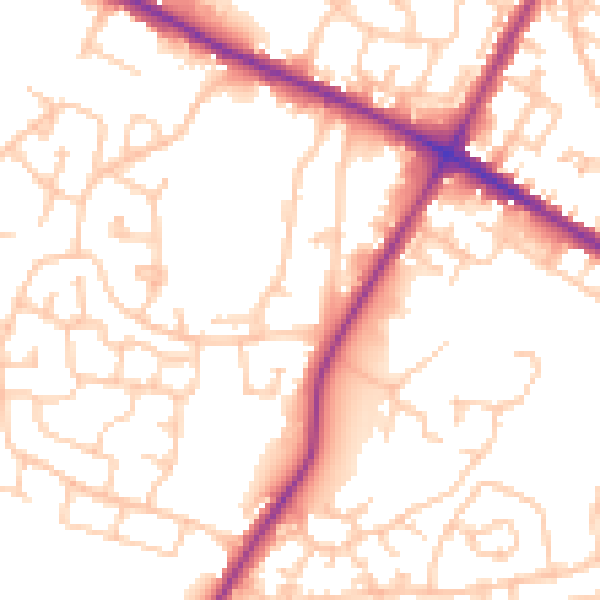 Daytime road noise heatmap for M38 0BQ