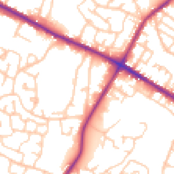 Daytime road noise heatmap for M38 0BS