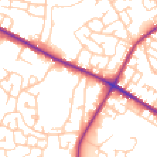 Daytime road noise heatmap for M38 0BT