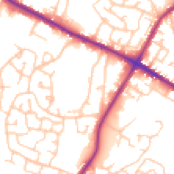 Daytime road noise heatmap for M38 0BU