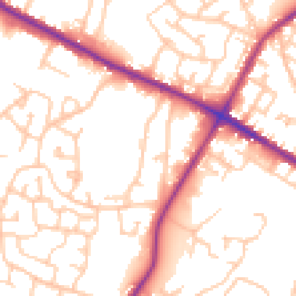 Daytime road noise heatmap for M38 0BX
